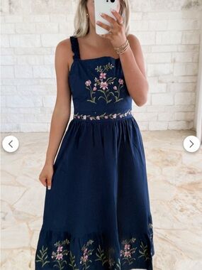 Navy Floral Embroidered Sundress